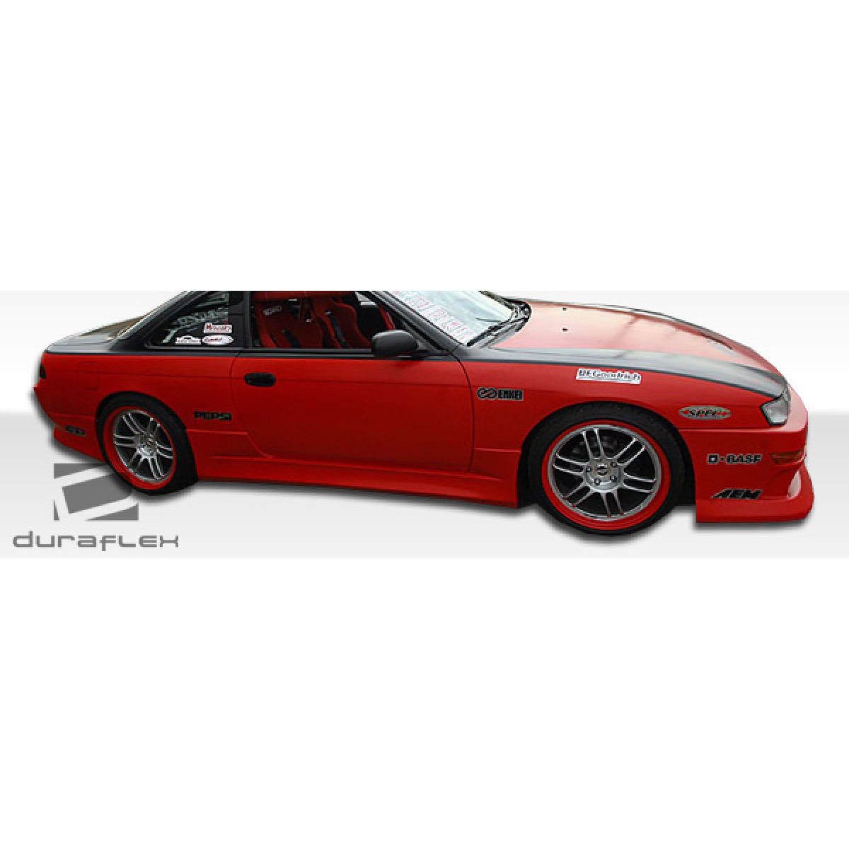 Modify your Nissan 240SX 1995 with our Exterior/Complete Body Kits - Side view from a low angle showing side skirts