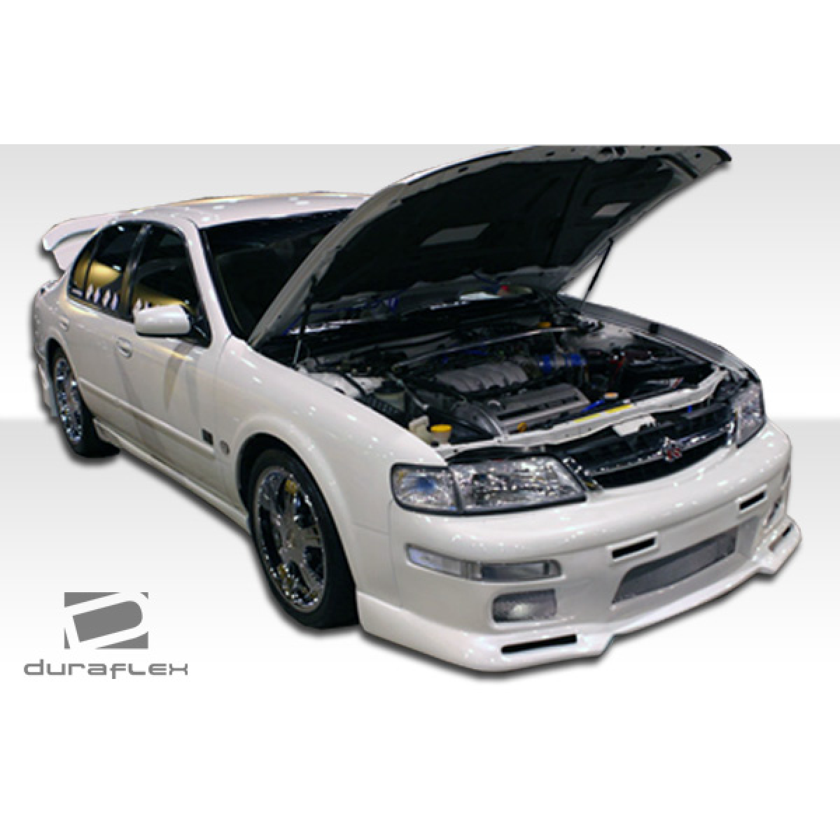 Modify your Nissan Maxima 1995 with our Exterior/Front Bumpers or Lips - Front view with hood raised at an angle