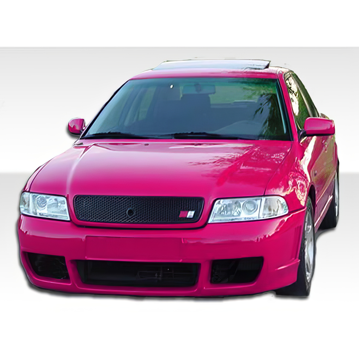 Modify your Audi A4 1996 with our Exterior/Front Bumpers or Lips - Front view of the vehicle at eye level