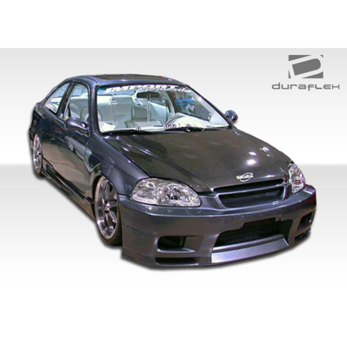 Modify your Honda Civic 1996 with our Exterior/Complete Body Kits - Front angle view of side skirts on car