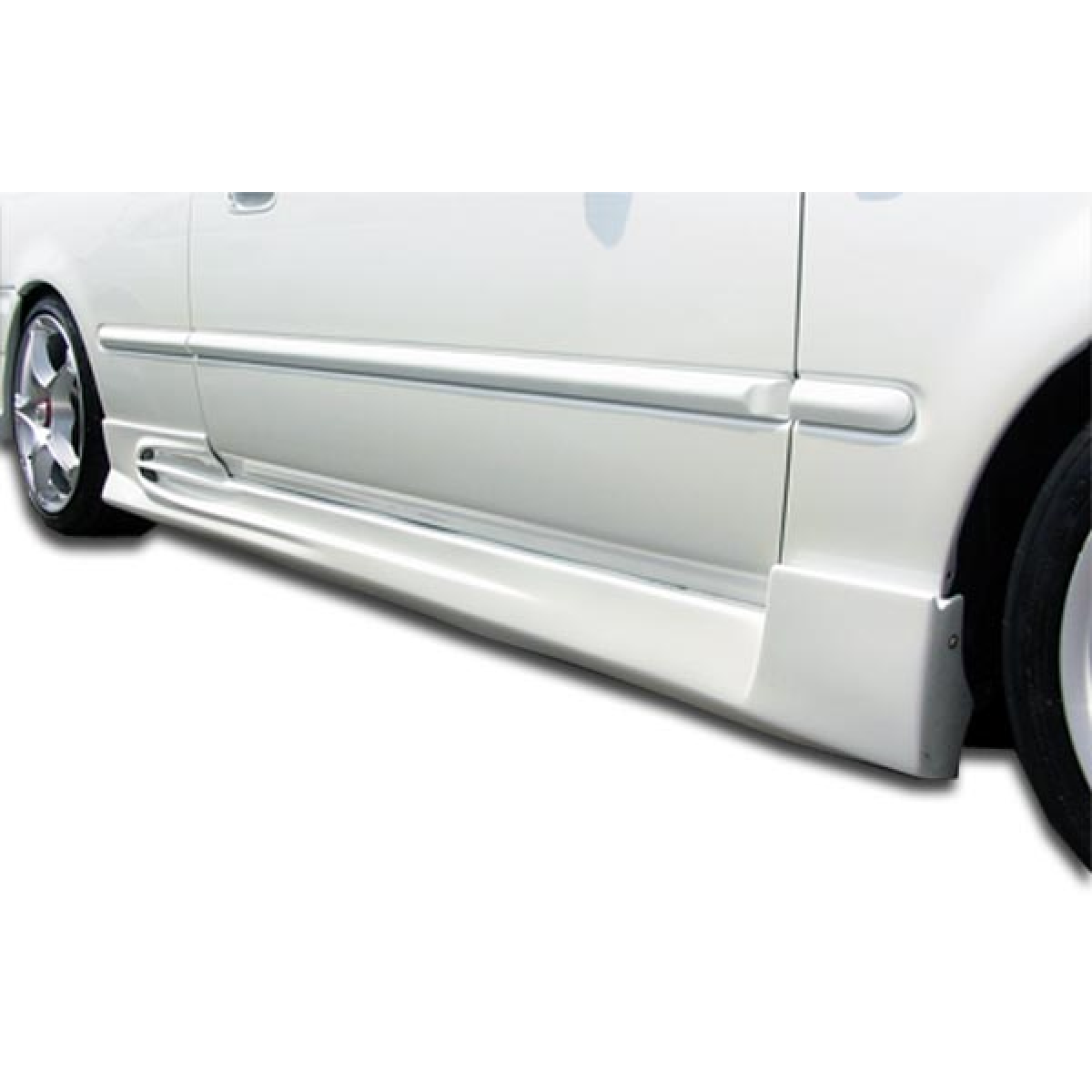 Modify your Honda Civic 1996 with our Exterior/Complete Body Kits - Viewed from a low side angle showing side skirts