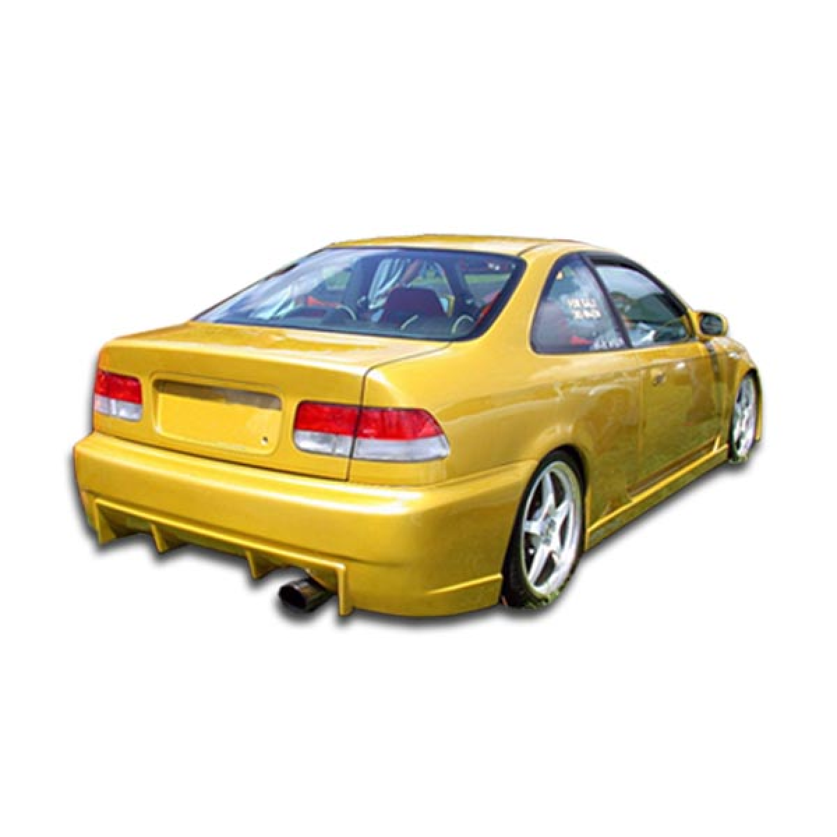 Modify your Honda Civic 1996 with our Exterior/Complete Body Kits - Rear angle view of yellow Honda Civic