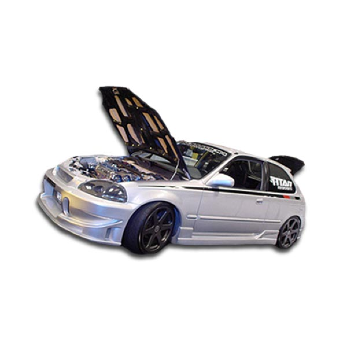 Modify your Honda Civic 1996 with our Exterior/Complete Body Kits - Side angle view of Honda Civic showing side skirts