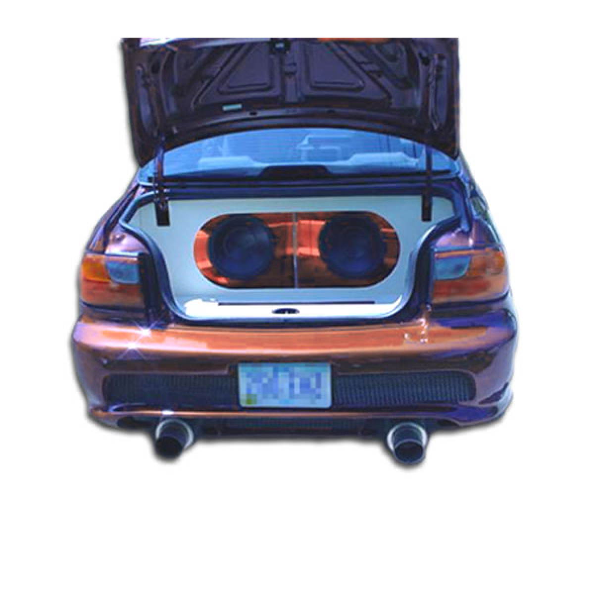 Modify your Chevrolet Malibu 1997 with our Exterior/Rear Bumpers or Lips - Rear view angle of a modified car trunk