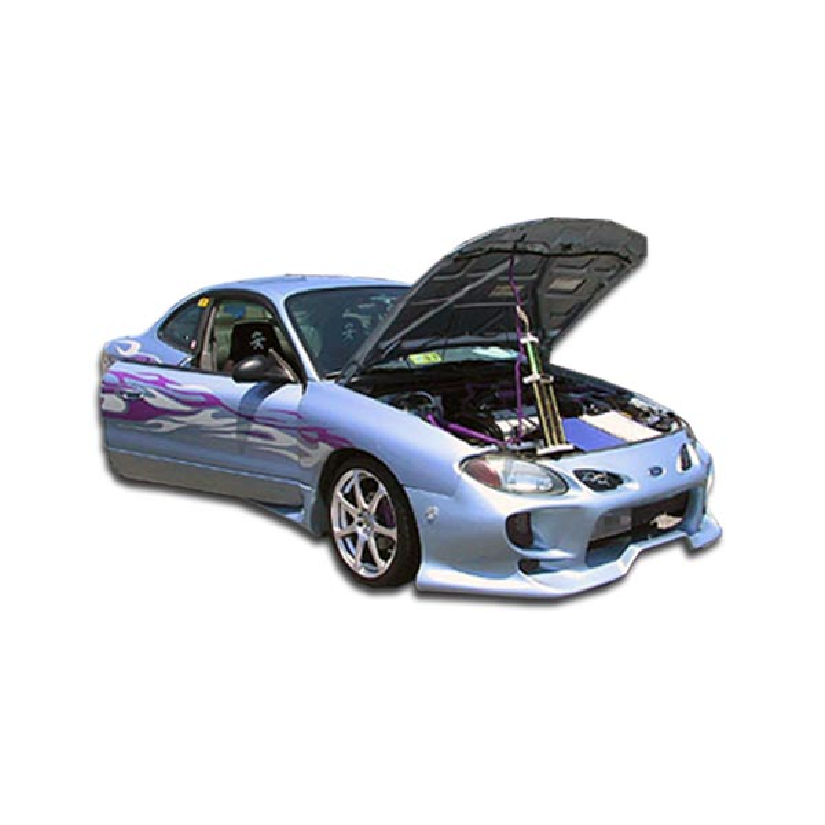 Modify your Ford Escort 1998 with our Exterior/Front Bumpers or Lips - Front angle view of modified car with open hood