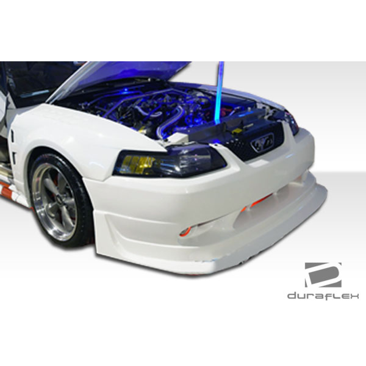 Modify your Ford Mustang 1999 with our Exterior/Front Bumpers or Lips - Front angle showing car bumper and engine