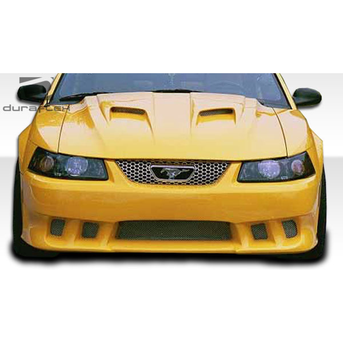 Modify your Ford Mustang 1999 with our Exterior/Front Bumpers or Lips - Front angle view of a modified yellow Mustang