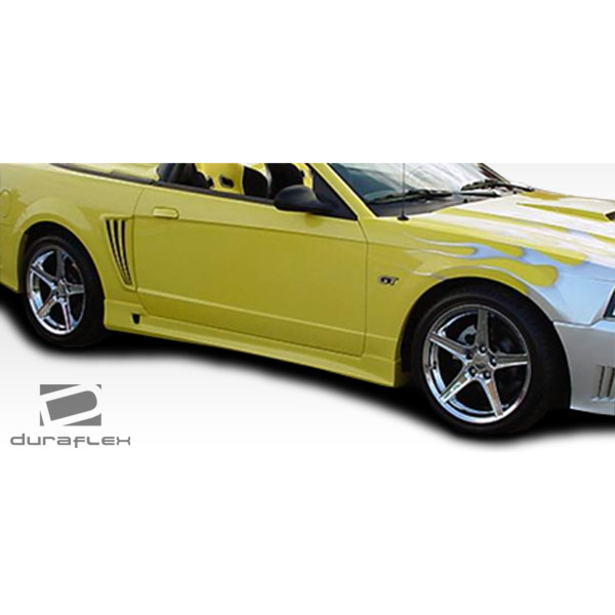 Modify your Ford Mustang 1999 with our Exterior/Side Skirts - Side view of the vehicle from a low angle