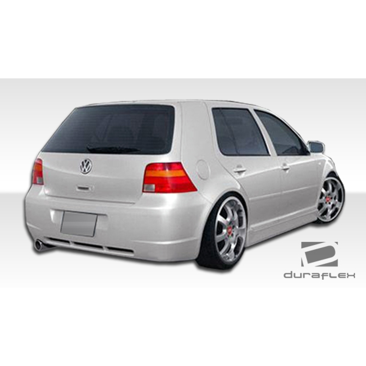 Modify your Volkswagen Golf 1999 with our Exterior/Side Skirts - Rear angle view of a silver Volkswagen Golf