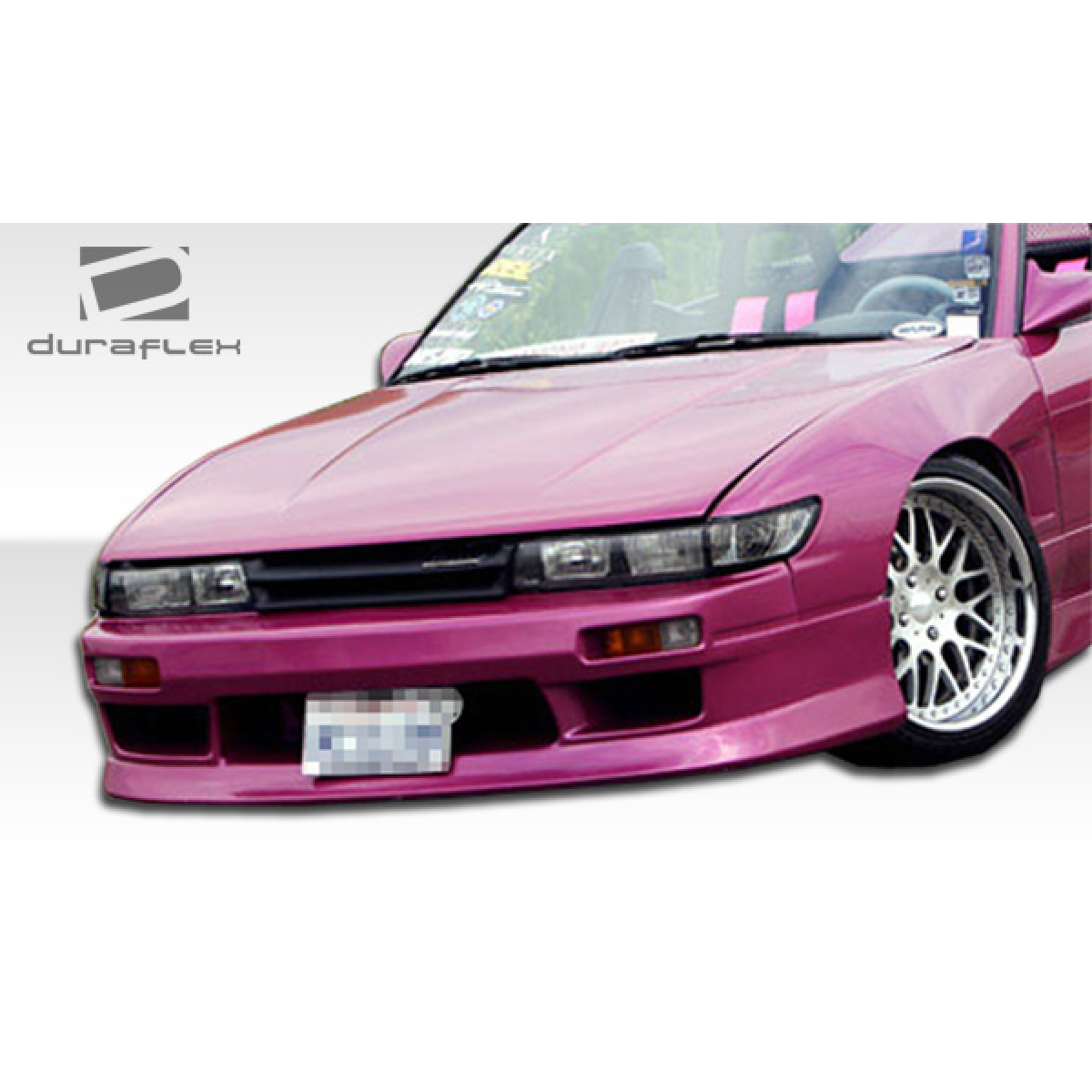 Modify your Nissan Silvia 1989 with our Exterior/Front Bumpers or Lips - Front angle view of a pink Nissan Silvia S13