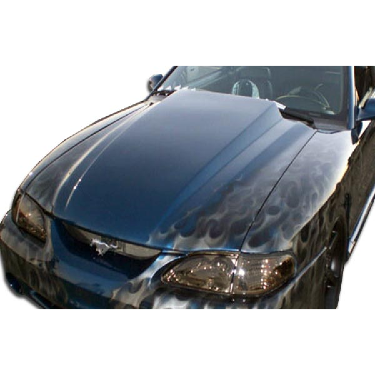 Modify your Ford Mustang 1994 with our Exterior/Hoods - Front angle view of the car hood with cowl design