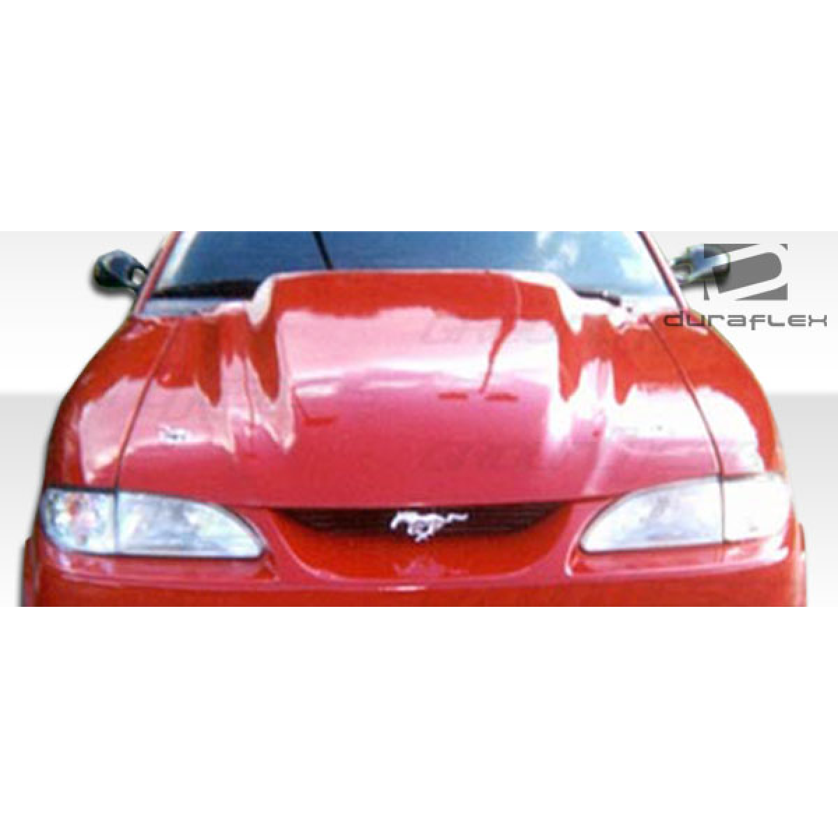 Modify your Ford Mustang 1994 with our Exterior/Hoods - Front view of cars hood at a slightly angled position