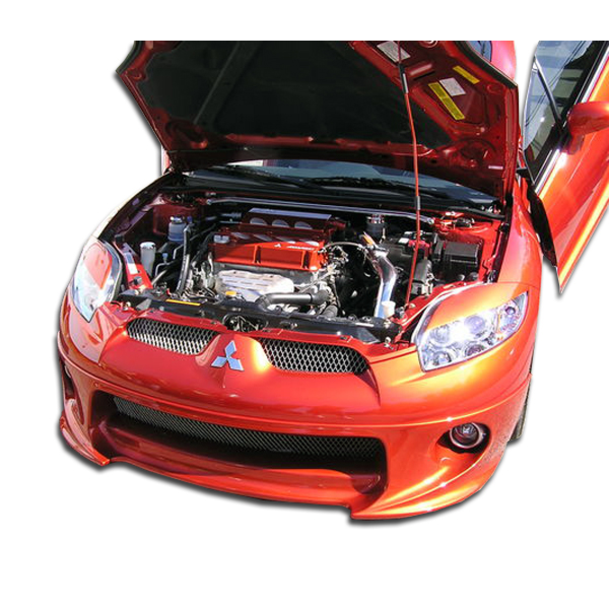 Modify your Mitsubishi Eclipse 2006 with our Exterior/Front Bumpers or Lips - Front view with hood raised at an angle