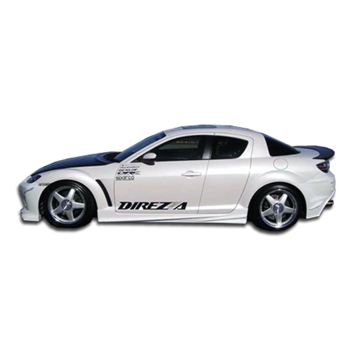 Modify your Mazda RX-8 2004 with our Exterior/Side Skirts - Side view of the vehicle at a right angle