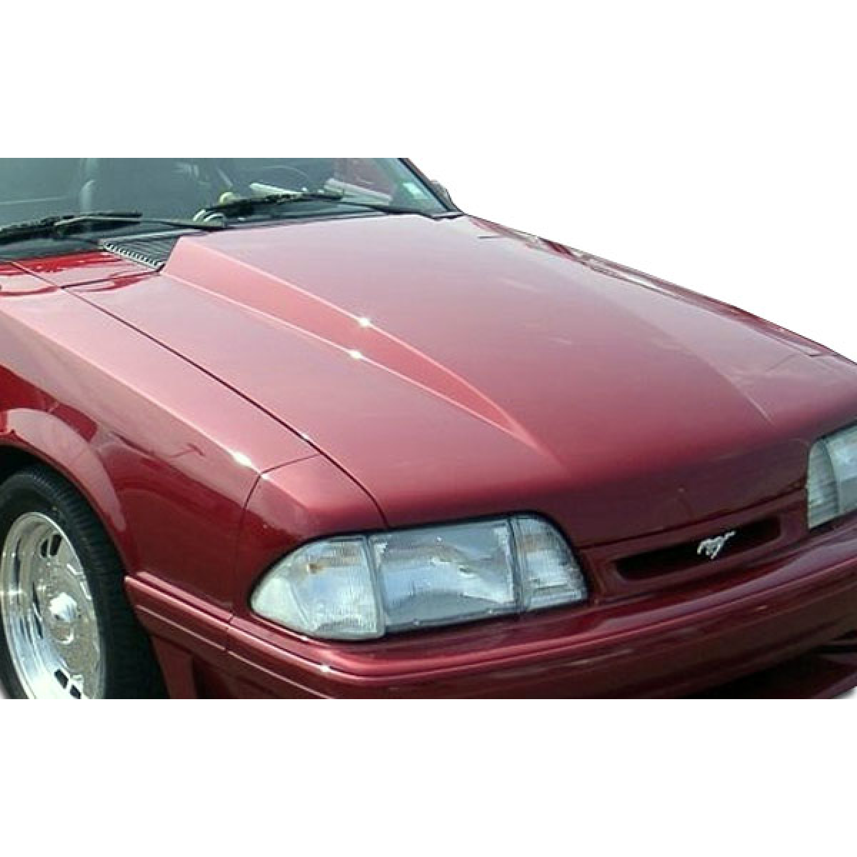 Modify your Ford Mustang 1987 with our Exterior/Hoods - Showing cowl hood at a frontal angle