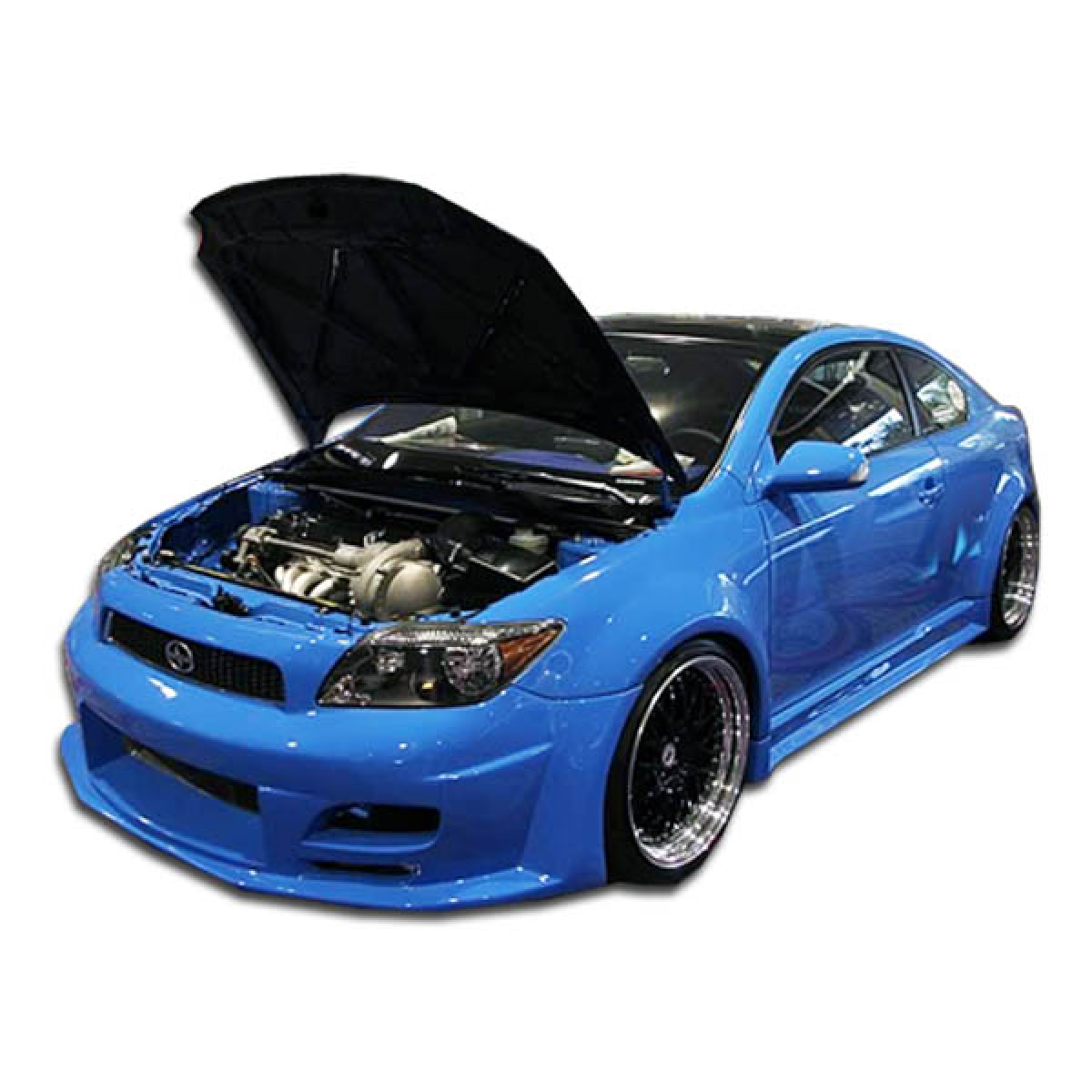 Modify your Scion tC 2005 with our Exterior/Complete Body Kits - Front angle view with hood open showing engine