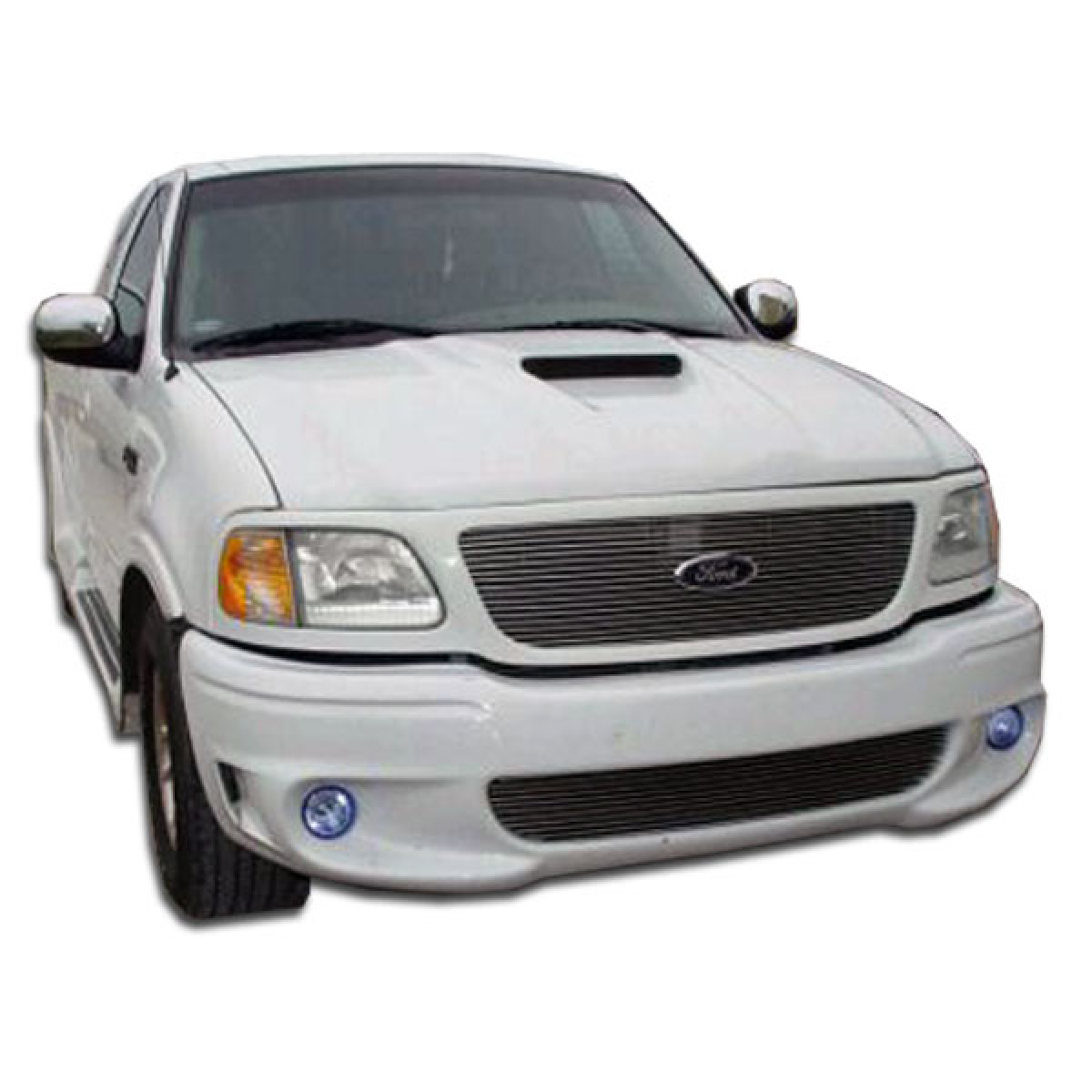 Modify your Ford F-150 1999 with our Exterior/Front Bumpers or Lips - Front view of a white Ford F150 at eye level