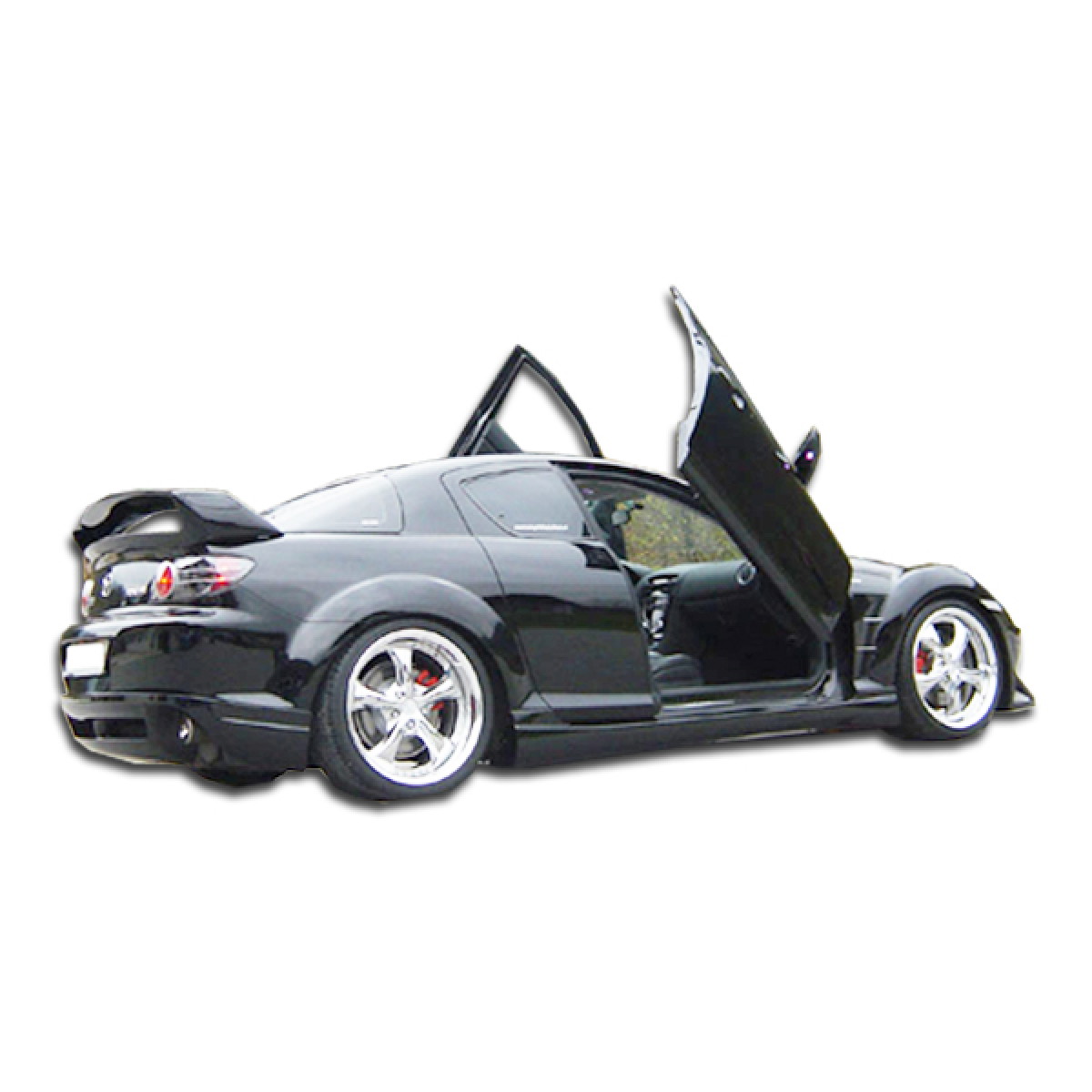 Modify your Mazda RX-8 2004 with our Exterior/Side Skirts - Side view with doors open at a slight angle