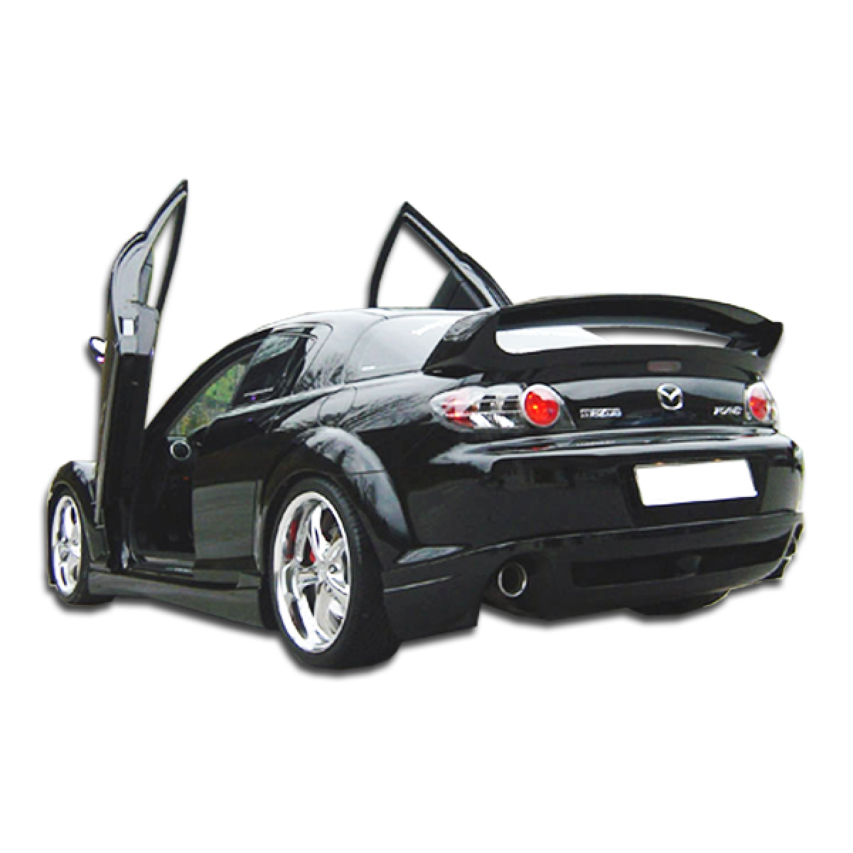 Modify your Mazda RX-8 2004 with our Exterior/Complete Body Kits - The angle shows a rear side view of the car