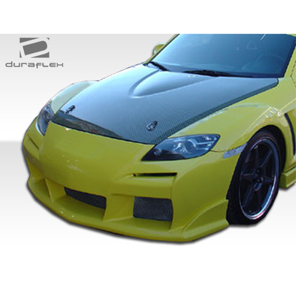 Modify your Mazda RX-8 2004 with our Exterior/Front Bumpers or Lips - Viewed from a low front angle focusing on hood