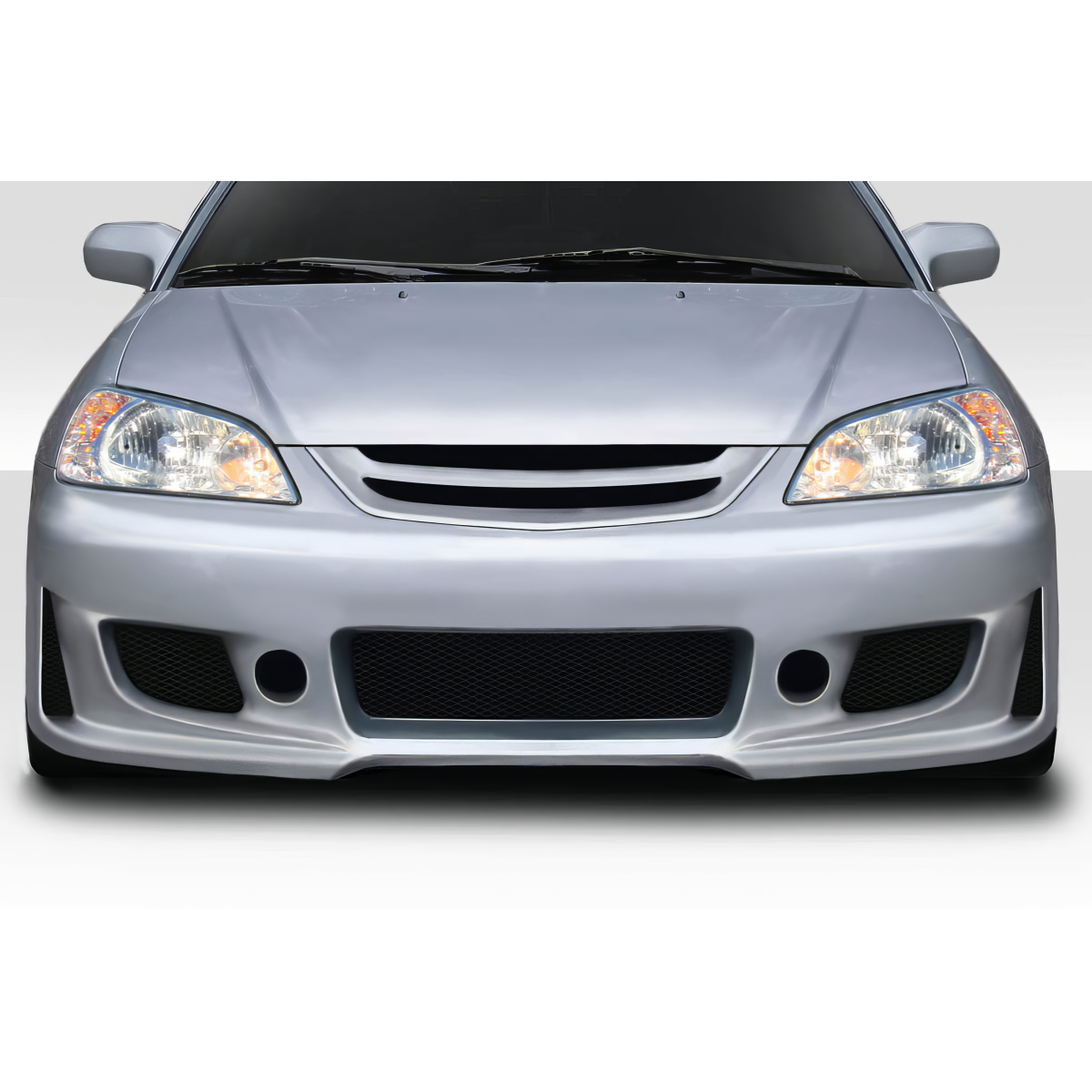 Modify your Honda Civic 2004 with our Exterior/Front Bumpers - Front view of vehicle part with slight upward angle