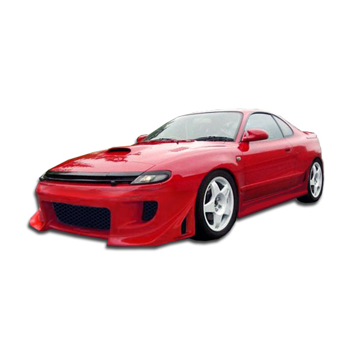 Modify your Toyota Celica 1990 with our Exterior/Front Bumpers or Lips - Front angle view of a red Toyota Celica