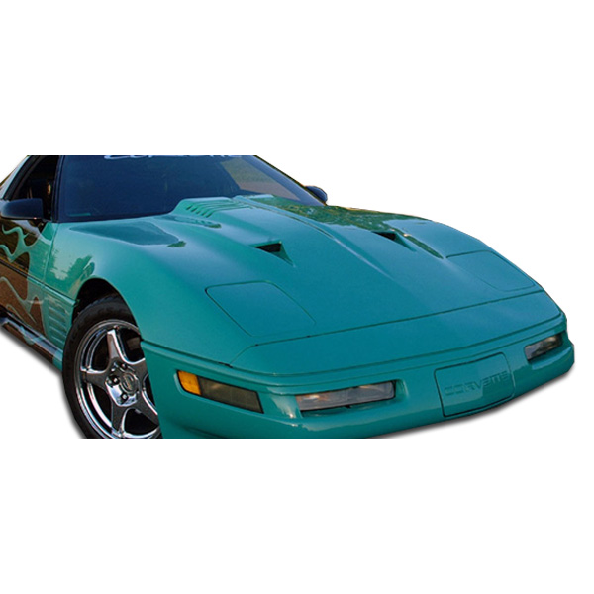 Modify your Chevrolet Corvette 1985 with our Exterior/Hoods - Front angle of a Chevrolet Corvette hood