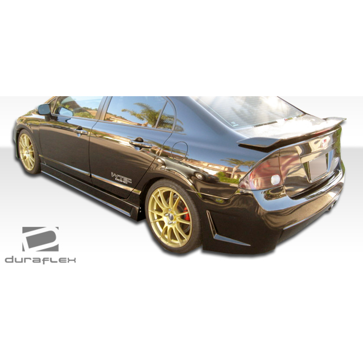 Modify your Honda Civic 2006 with our Exterior/Complete Body Kits - Side angle view of the car showcasing the skirts