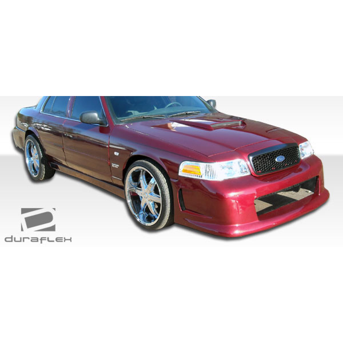 Modify your Ford Crown Victoria 1998 with our Exterior/Side Skirts - Showing a low frontal angle of the car