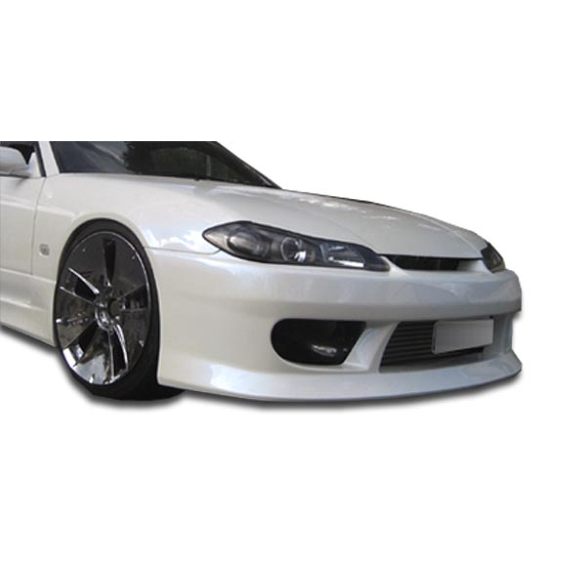 Modify your Nissan 240SX 1995 with our Exterior/Complete Body Kits - Front angle showing white Nissan Silvia S15 bumper