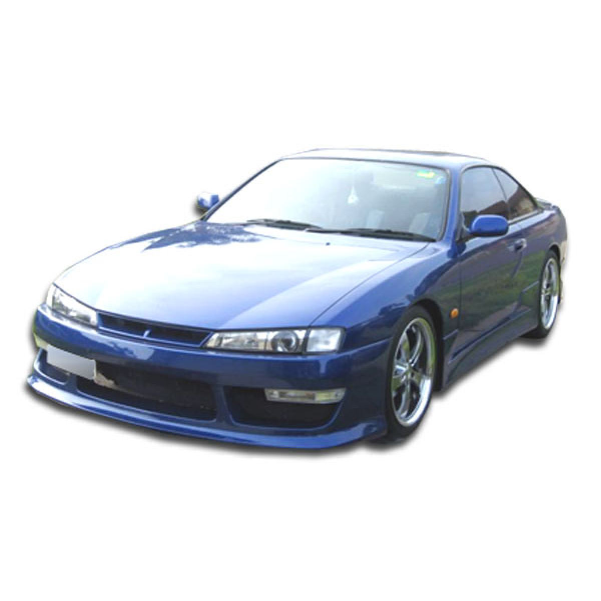 Modify your Nissan 240SX 1997 with our Exterior/Front Bumpers or Lips - Front angle of the vehicle with focus on bumper