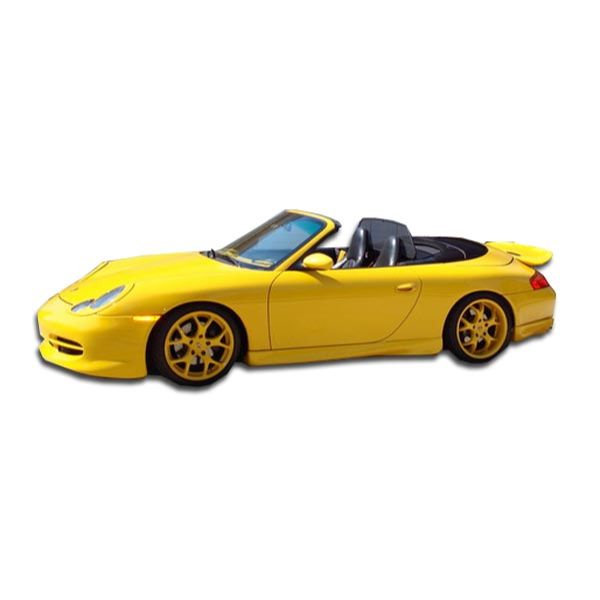 Modify your Porsche 911 1999 with our Exterior/Complete Body Kits - Side angle view of a yellow Porsche 911 convertible