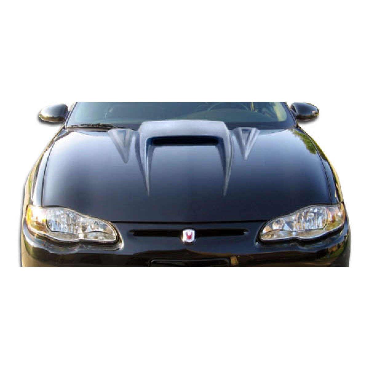 Modify your Chevrolet Monte Carlo 2000 with our Exterior/Hoods - Front view of the car hood at a slight angle