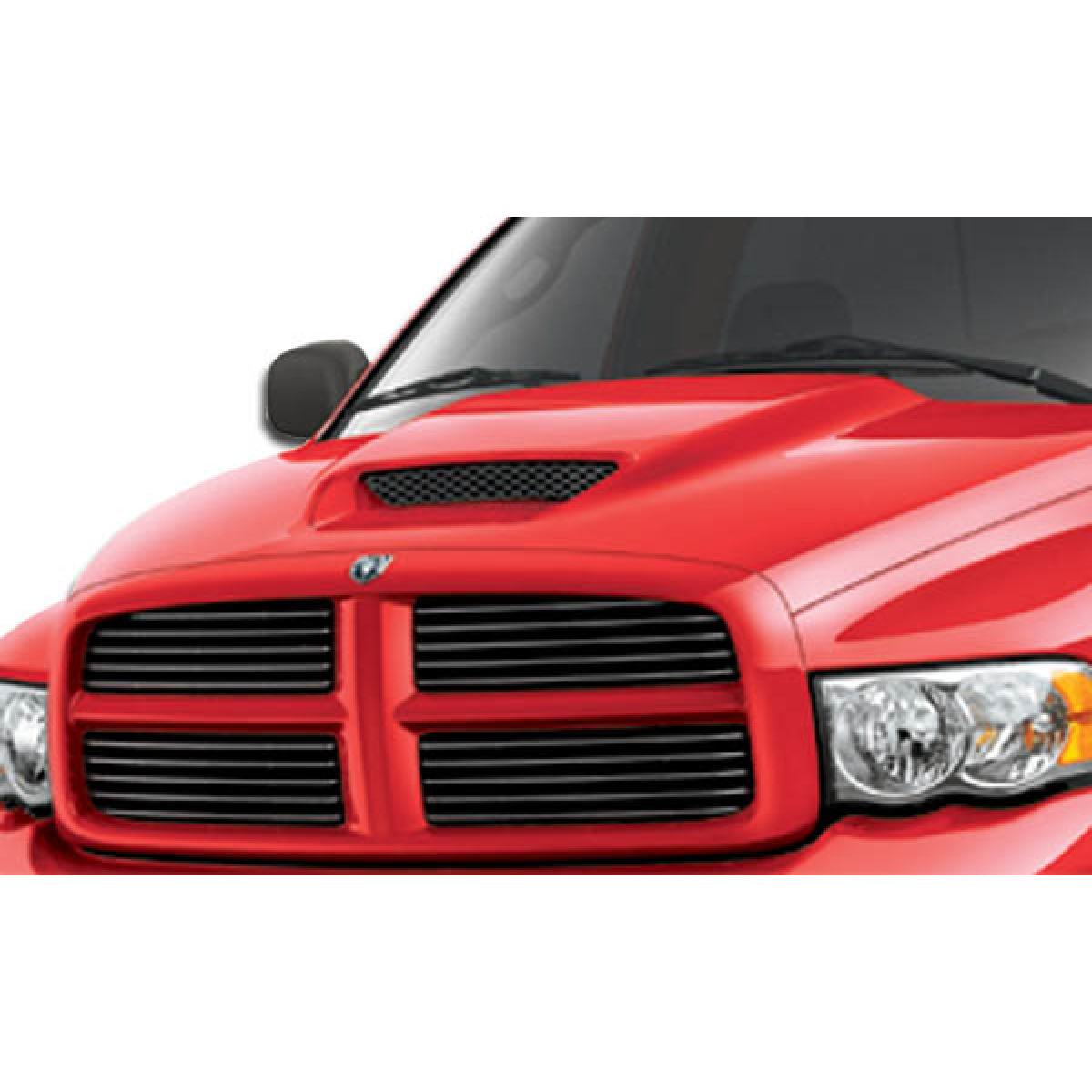 Modify your Dodge Ram 2002 with our Exterior/Hoods - Front view of vehicle hood at slight angle