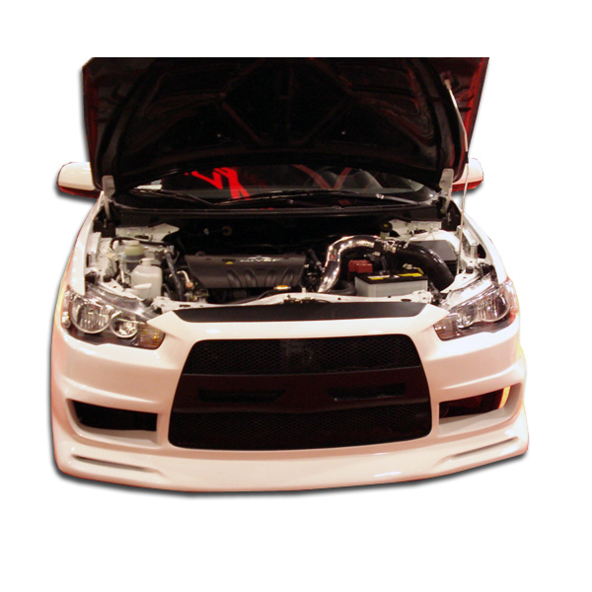 Modify your Mitsubishi Lancer 2008 with our Exterior/Front Bumpers or Lips - Front view of front bumper with hood open