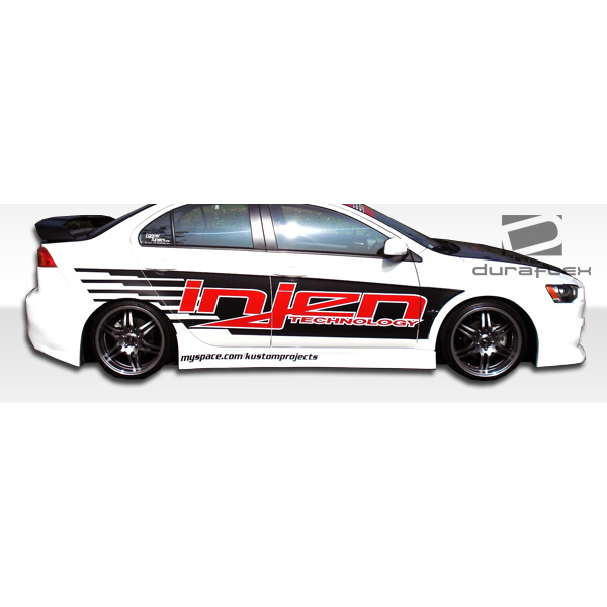 Modify your Mitsubishi Lancer 2008 with our Exterior/Side Skirts - Side view of the vehicle at a slight angle