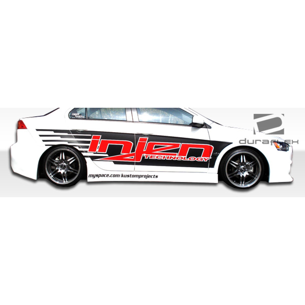 Modify your Mitsubishi Lancer 2008 with our Exterior/Side Skirts - Side view of vehicle from a lateral angle