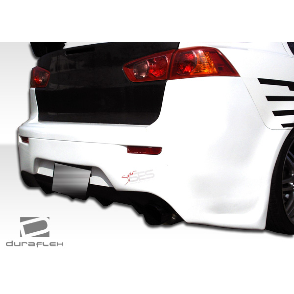 Modify your Mitsubishi Lancer 2008 with our Exterior/Rear Bumpers or Lips - Angled view of rear bumper on vehicle