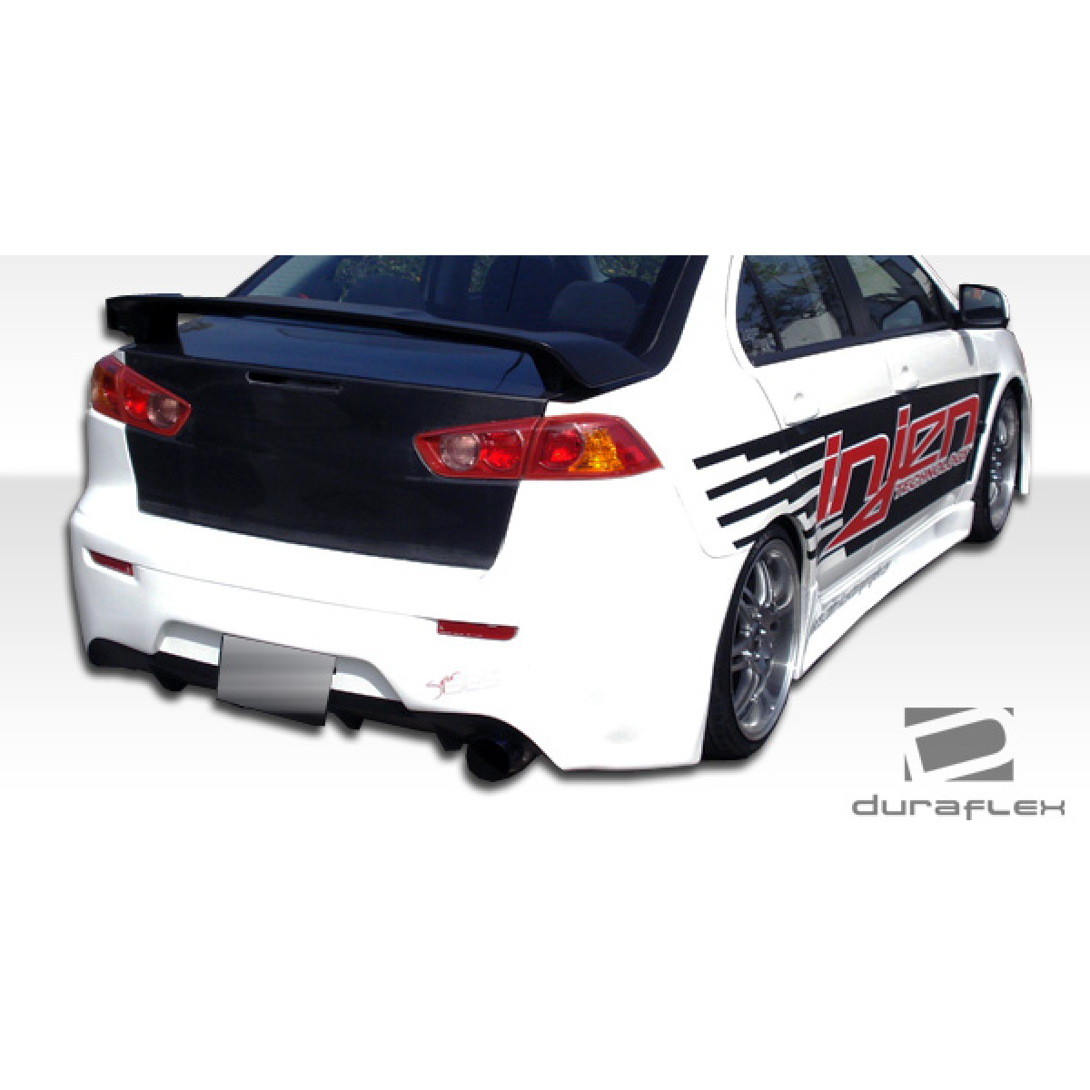 Modify your Mitsubishi Lancer 2008 with our Exterior/Rear Bumpers or Lips - Image shows rear angle of the vehicle