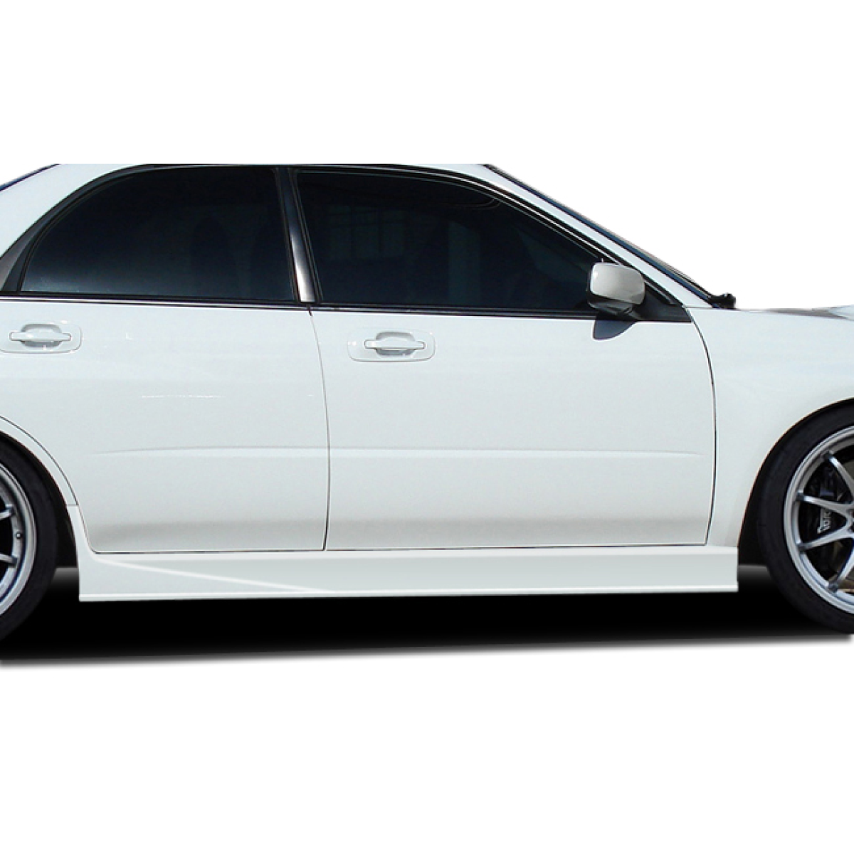 Modify your Subaru Impreza 2006 with our Exterior/Complete Body Kits - Side view angle of the car highlighting the skirts