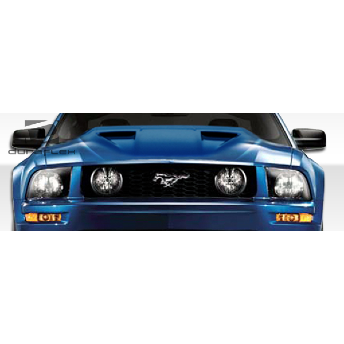 Modify your Ford Mustang 2005 with our Exterior/Hoods - Front view of a blue Ford Mustang hood