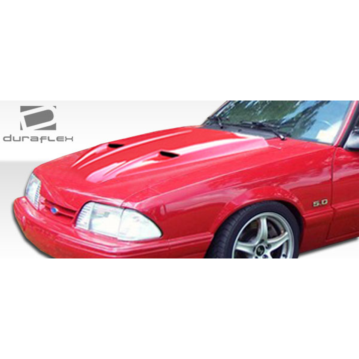 Modify your Ford Mustang 1987 with our Exterior/Hoods - Front three quarter view of the hood segment