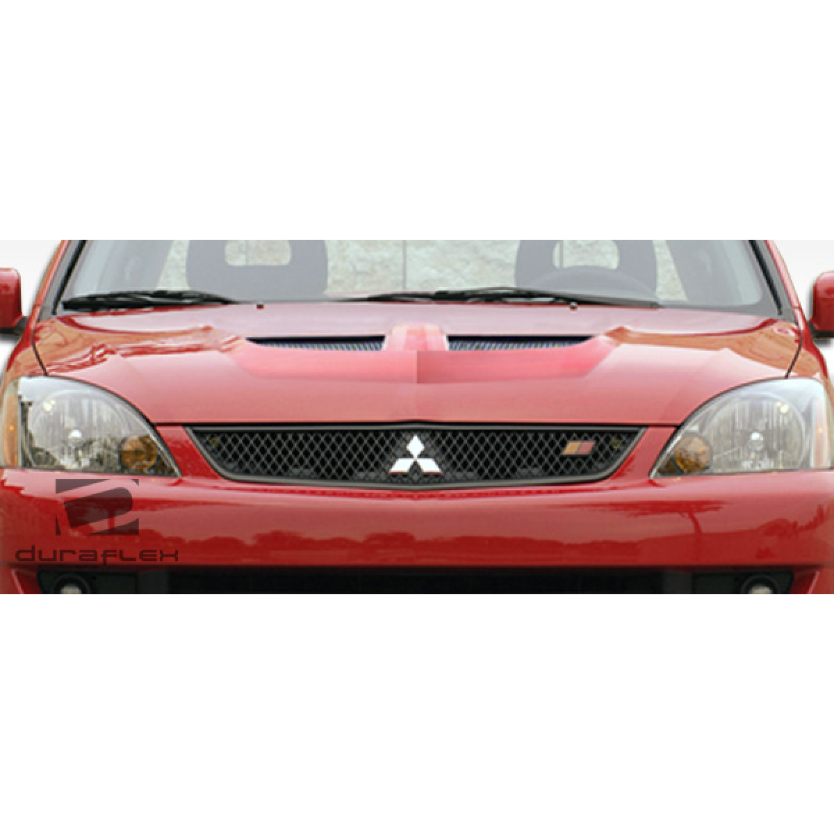 Modify your Mitsubishi Lancer 2004 with our Exterior/Hoods - Frontal view of a car hood at zero degrees angle