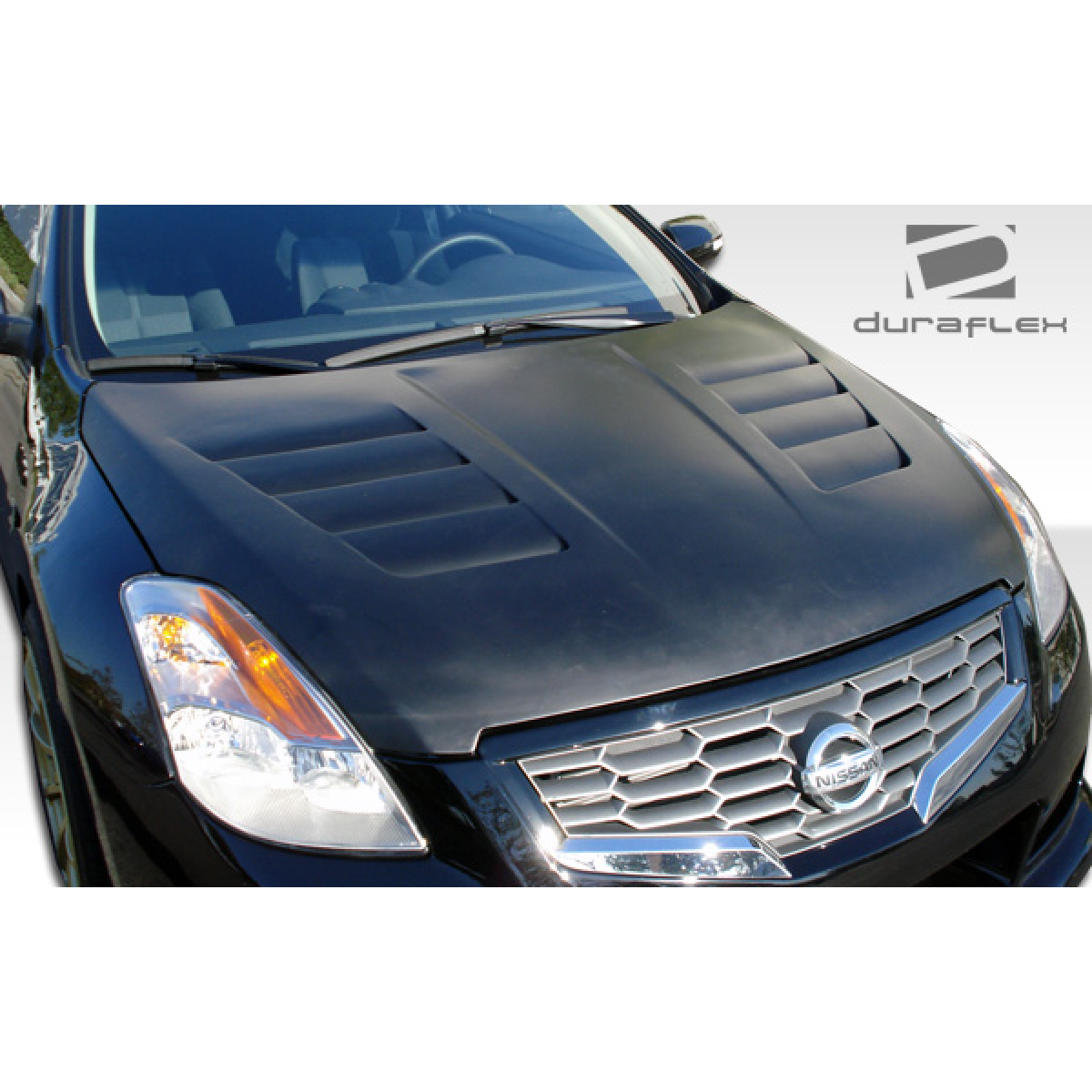 Modify your Nissan Altima 2008 with our Exterior/Complete Body Kits - Top view of black hood with vents