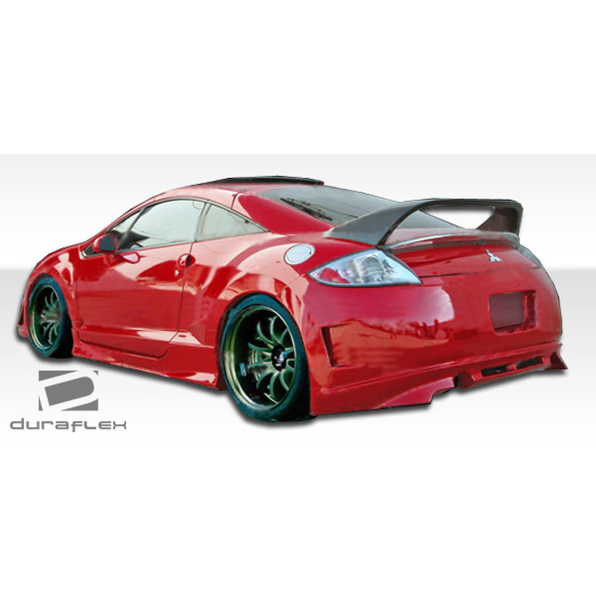 Modify your Mitsubishi Eclipse 2006 with our Exterior/Side Skirts - Rear angle view of a modified red Mitsubishi Eclipse