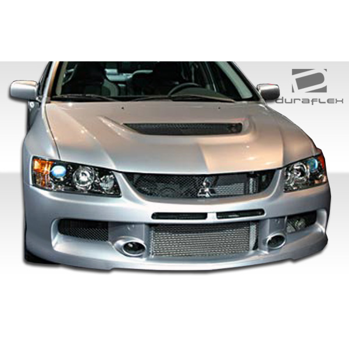 Modify your Mitsubishi Evolution 2003 with our Exterior/Front Bumpers or Lips - Front view of a car part from a low angle