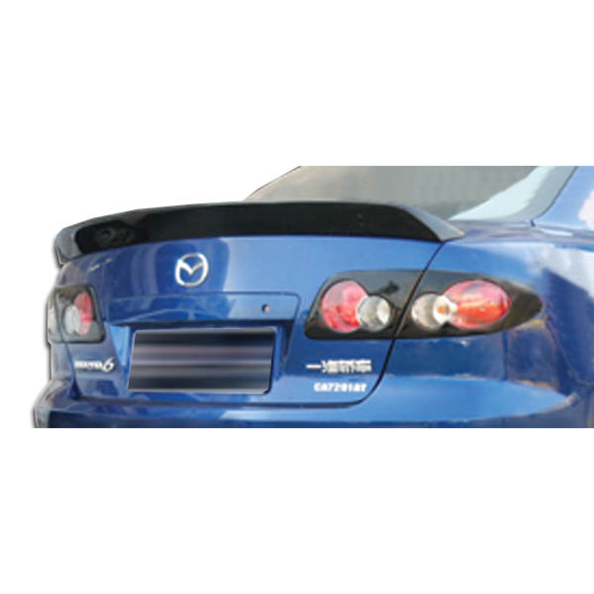 Modify your Mazda 6 2003 with our Exterior/Wings - Rear angle view of a blue Mazda 6 spoiler