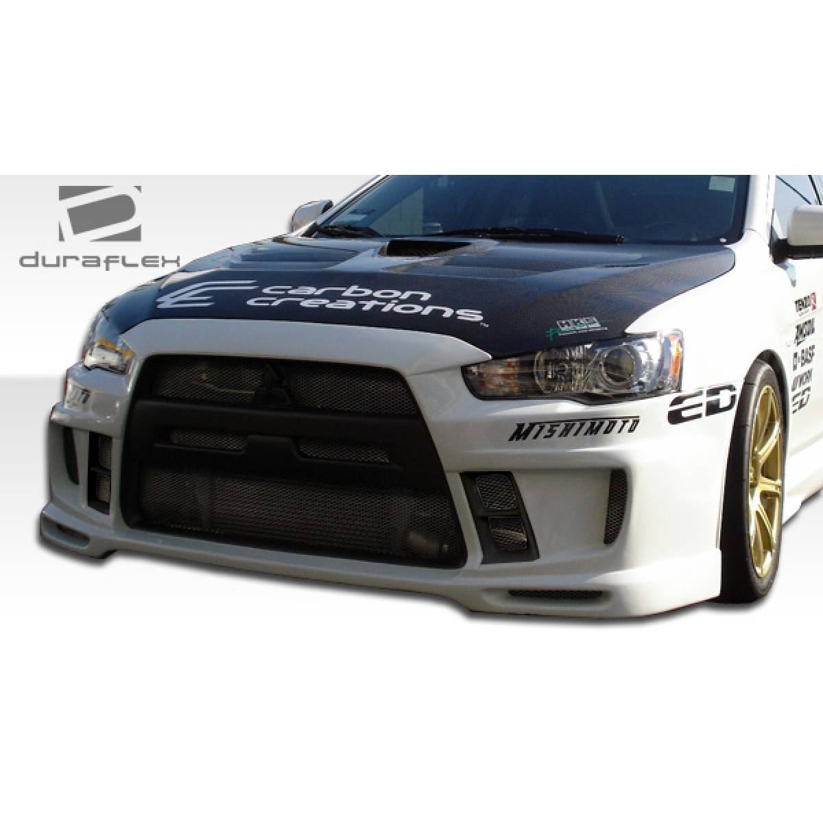 Modify your Mitsubishi Evolution 2008 with our Exterior/Front Bumpers or Lips - Front angle view of a Mitsubishi Evolution