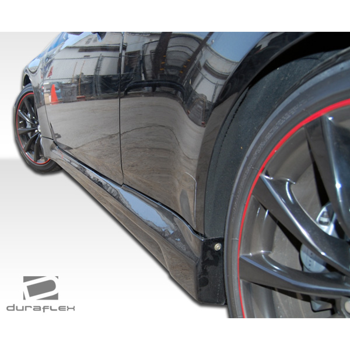 Modify your Infiniti G37 2008 with our Exterior/Complete Body Kits - Viewed from a low side angle showcasing the skirts