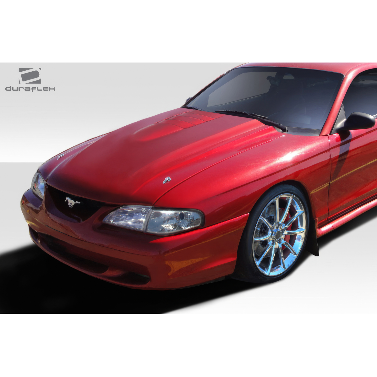 Modify your Ford Mustang 1994 with our Exterior/Hoods - Front three quarter angle view of hood